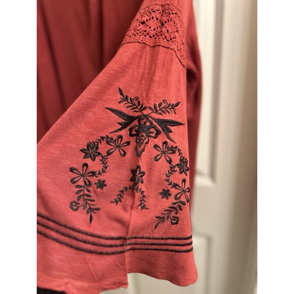 OSO Casuals Bell Sleeve Crocheted & Embroidered Scoop Neck Top Sz 2X Boho Y2K - Picture 4 of 9